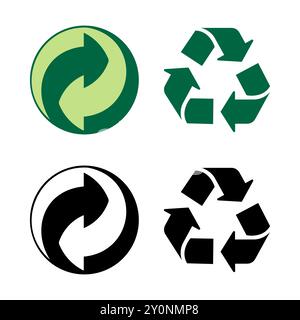 Symbole für das Recycling von Verpackungen. Isolierte Symbole für grüne und schwarze Verpackungen. Stock Vektor