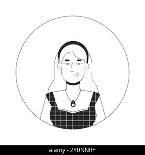 Kaukasische blonde Frau in Stirnband schwarz-weiß 2D-Vektor-Avatar-Illustration Stock Vektor