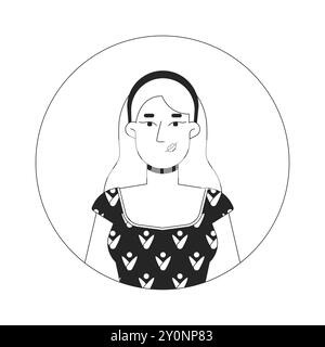 Kaukasische blonde Frau in floraler Bluse schwarz-weiß 2D Vektor-Avatar Illustration Stock Vektor