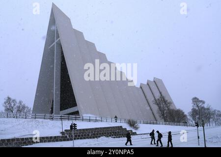 Die Arktische Kathedrale oder Tromsdalen Kirche, Gemeinde Tromsø im Komitat Troms, Norwegen Stockfoto