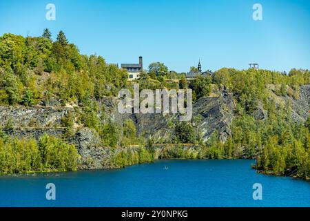 Spätsommerwanderung durch den schönen Thüringer Schieferpark bei Lehesten am Rennsteig - Thüringen - Deutschland Stockfoto