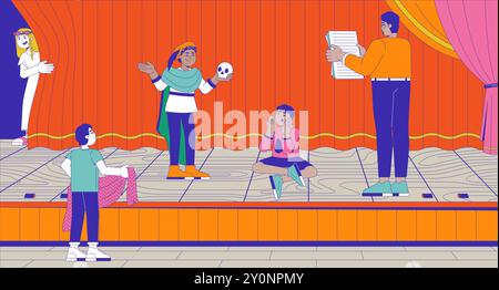 Theater Kinder Proben Hamlet Performance Cartoon flache Illustration Stock Vektor