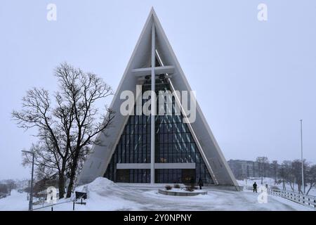 Die Arktische Kathedrale oder Tromsdalen Kirche, Gemeinde Tromsø im Komitat Troms, Norwegen Stockfoto