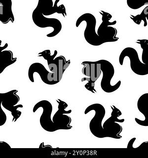 Vektor-isolierte Illustration des Musters mit schwarzen und weißen Eichhörnchen. Stock Vektor