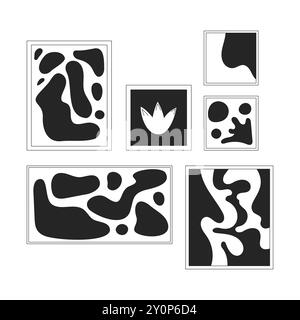 Einzigartige abstrakte Bilderrahmen Sammlung Schwarzweiß-2D-Linienobjekte Stock Vektor