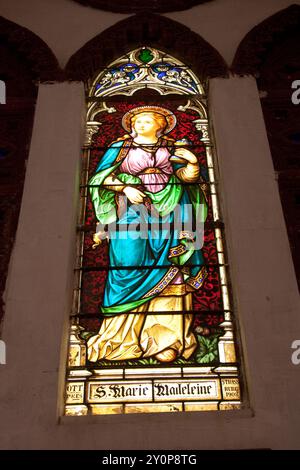 Buntglasfenster; Basilika Des Heiligen Herzens, Pondicherry, Tamil Nadu, Indien. Französisch: Basilique du Sacré-Cœur de Jésus de Pondichéry), gelegen an der Th Stockfoto