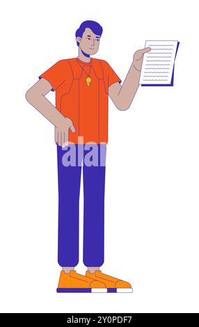 Sportlehrer mit 2D-Zeichentrickfigur aus Papier Stock Vektor