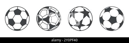 Fußball oder Fußball flache Vektorsymbole einfacher schwarzer Stil Stock Vektor