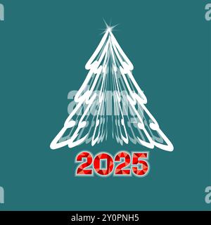 Frohe Weihnachten und Happy New Year 2025, Papierbaum. Handzeichnung. Nicht AI, Vektorillustrationen. Stock Vektor