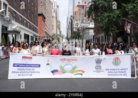 India Day Parade, gesponsert von FIA, Federation of Indian Associations, auf der Madison Avenue in New York City. Stockfoto