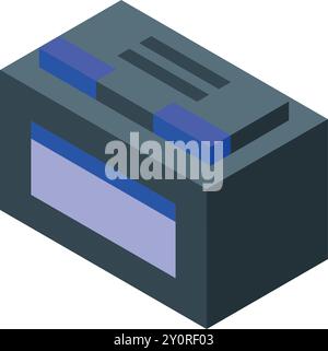 Isometriesymbol der Fahrzeugbatterie, das einen Akkumulator darstellt, der Energie zum Starten des Motors und zur Stromversorgung elektrischer Komponenten bereitstellt Stock Vektor
