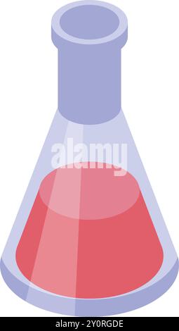 Chemielabor-Glaswaren mit rotem isometrischem Symbol, Laborglas mit chemischer Flüssigkeit Stock Vektor