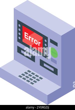 ATM-Fehlermeldung wird auf dem Bildschirm mit isometrischer Ansicht im roten Hintergrund angezeigt Stock Vektor