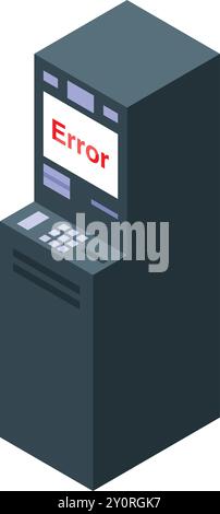 Isometrische Ansicht eines defekten geldautomaten mit einer Fehlermeldung Stock Vektor
