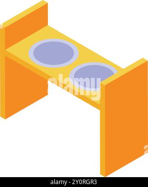 Zwei Tierschalen, isometrisches Symbol mit zwei Schalen für Futter und Wasser, perfekt zur Illustration von Produkten oder Dienstleistungen für Haustiere Stock Vektor
