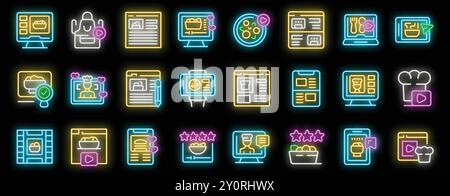 Food-Blogger veröffentlichen online kulinarische Inhalte mit verschiedenen Geräten, Computern, Tablets, Smartphones und Smartwatches Stock Vektor