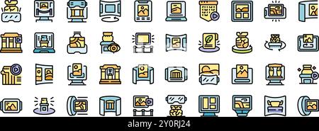 Symbole für virtuelle Museumstour. Umrisssatz virtueller Museumstour Vektorsymbole für Webdesign isoliert auf weißem Hintergrund Stock Vektor