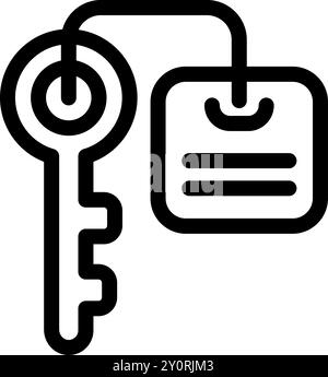 Hotelschlüsselkarte mit Schlüsselanhänger, schlichtes Design, dicke Linien Stock Vektor