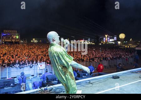 Stumpen (Gero Ivers), Sänger der Berliner Band Knorkator, beim Wacken Open Air in Wacken. Das traditionelle Metal Festival findet ab dem 31. Juli statt Stockfoto