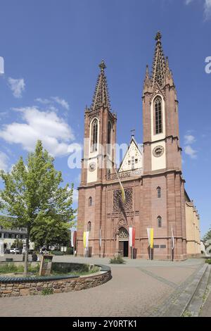 Spätgotischer Rheingauer Dom und Wahrzeichen, Doppeltürme, Bischof Blum Platz, Geisenheim, Rheingau, Taunus, Hessen, Deutschland, Europa Stockfoto