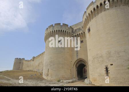 Eingang mit zwei Wehrtürmen zur historischen Stadtbefestigung, Fort Saint-Andre, Villeneuve, Avignon, Vaucluse, Provence, Frankreich, Europa Stockfoto