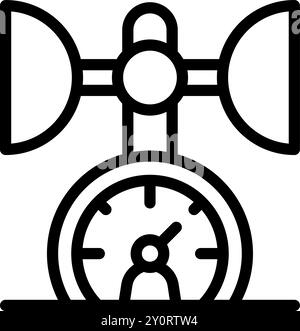 Einfache Linienzeichnung eines physikalischen Experiments zur Kraftmessung mit einem newtonmeter mit angebrachten Gewichten Stock Vektor