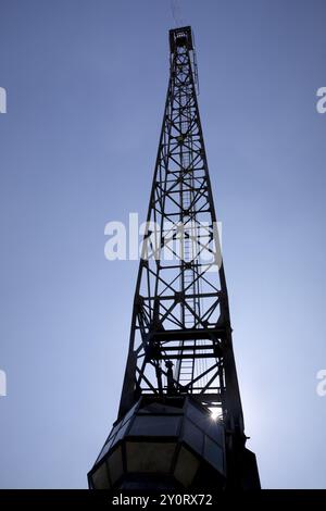 Boom des denkmalgeschützten Kohlekrans des ehemaligen Kraftwerks Hoechst am Main, Frankfurt-Hoechst, Frankfurt am Main, Hessen Europa Stockfoto