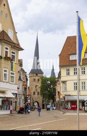 Duderstadt ist eine Stadt und selbständige Gemeinde im Landkreis Göttingen im Südosten Niedersachsens. Das vorwiegend mittelalterliche Stadtbild ist Stockfoto