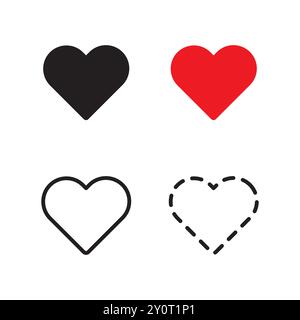 Herzsymbole eingestellt. Liebes- und Like-Symbole. Einfaches und minimalistisches Design. Vektorgrafiken. Stock Vektor