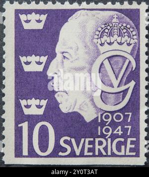 König Gustaf V., 1858-1950, König von Schweden, Porträt auf schwedischer Briefmarke Stockfoto