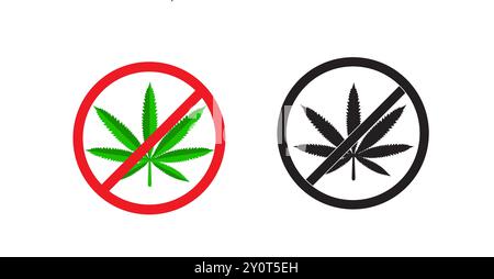 Keine Cannabisvektorsymbole. Verboten oder verboten Marihuana. Stoppen Sie Drogen. Kein Hanf. Stock Vektor