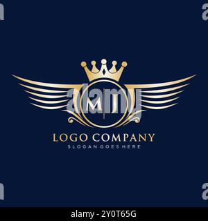 MJ Letter Initial mit Royal Wing Logo Stock Vektor