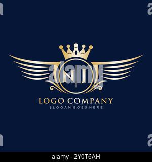NJ Letter Initial mit Royal Wing Logo Stock Vektor