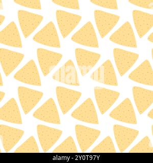 Tortilla Chips Nacho nahtloses Muster internationaler Nachos-Tag Gruß Hintergrund Textur Konzept. Vektor-Illustration Verpackung, Tapete, Verpackung oder Web, Karten, Faltblätter, Poster, Banner, Broschüre Stock Vektor