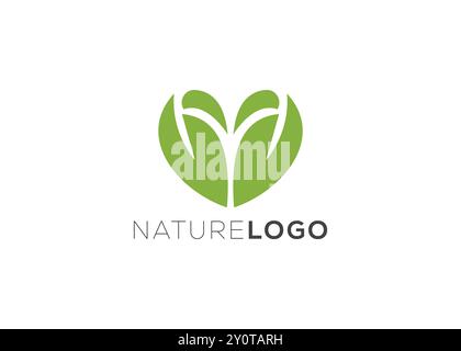 Grüne Vorlage mit abstraktem Blattherz-Logo Stock Vektor