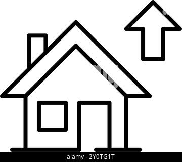 Haus und Pfeil nach oben. Immobilienpreise und Hypothekenzinsen steigen. Pixel Perfect Vektor-Symbol Stock Vektor