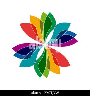 Abstraktes Blumenlogo, das eine kreisförmige Form mit bunten Blütenblättern bildet Stock Vektor