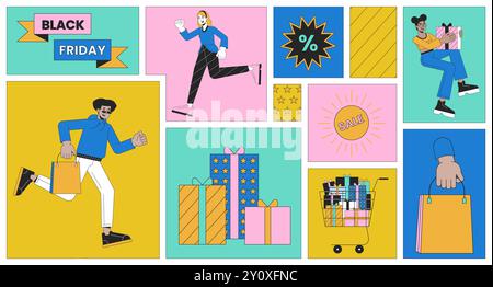 Black Friday Weekend bento Raster Illustrationsset Stock Vektor