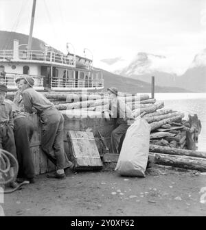 Aktuell 16-1951: Meine Erfahrungen auf der Wandertour. Aktuelle Mitarbeiter Journalist Dagmar Scheflo und Fotograf SV. A. Børretzen startete am Dienstag, den 3. Juli, von Trondheim aus auf die Wandertour, die in Nr. 13 angekündigt wurde und von der wir den Startbericht in der Sommerausgabe mitbrachten. Die Strecke war lang – über Sogn, über Bergen, Stavanger, Kristiansand S., Kragerø, Notodden und Hønefoss nach Oslo. Am Montag, den 16. Juli abends, waren sie wieder in Oslo - ein paar Kilo leichter, aber in relativ gutem Zustand. Foto: Sverre A. Børretzen / aktuell / NTB ***das Foto ist nicht bearbeitetes Bild*** das ist ich Stockfoto