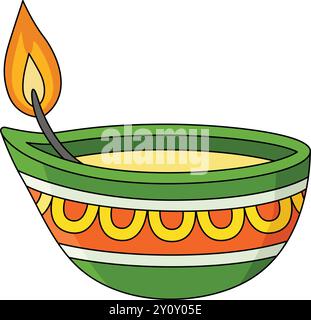 Diwali Diyas Cartoon Farbige Clipart Illustration Stock Vektor
