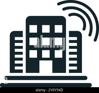 Smart City-Symbol für Gebäude, das wlan-Signal aussendet Stock Vektor