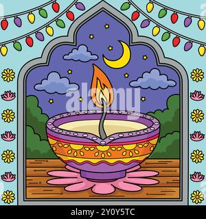Diwali Diyas Farbige Zeichentrickfigur Stock Vektor