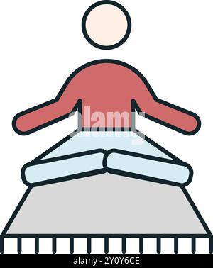 Junger Mann, der meditiert, sitzt in Lotusposition auf der Yogamatte-Ikone Stock Vektor