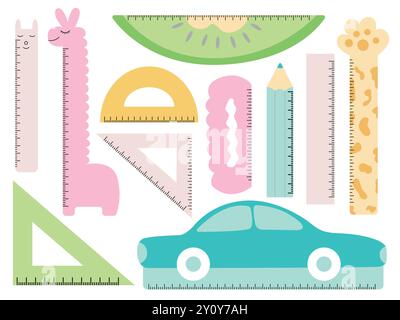 Kawaii Lineale Set Stock Vektor