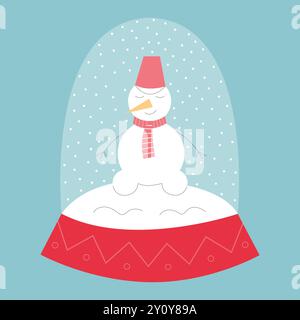 Schneekugel mit Schneemann flache Vektor-Illustration Stock Vektor