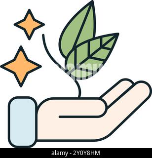 Hand hält wachsende Pflanze mit Blättern, die geistige Gesundheit symbolisieren Stock Vektor