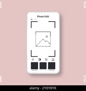 Vorlage für Fotoeditor. Smartphone-Benutzeroberfläche mit mobiler App zum Bearbeiten von Fotos. Vektor Stock Vektor