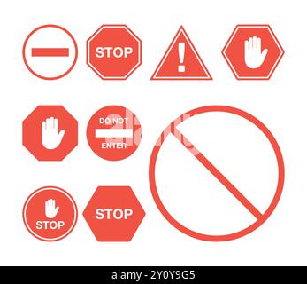 Rotes Stoppschild auf weißem Hintergrund. Warnschild für Straßengefahr. Vektor Stock Vektor