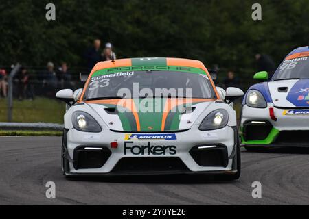 Reece Somerfield, Porsche 718 Cayman GT4 RS Clubsport, Breakell Racing, Porsche Sprint Challenge Großbritannien 2024, eine einzige Markenserie mit allen D Stockfoto