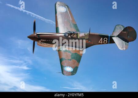 Eine Curtiss P-40 Warhawk tritt 2024 auf der Legacy of Liberty Airshow auf der Holloman Air Force Base in der Nähe von Alamogordo, New Mexico, auf. Stockfoto